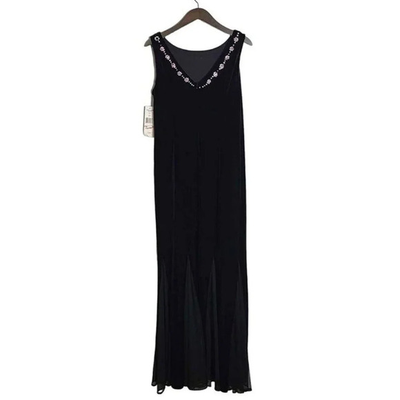Jessica Howard Dresses & Skirts - New Jessica Howard Evening Sequin Neckline Stretch Dress Black Velvet Feel 12